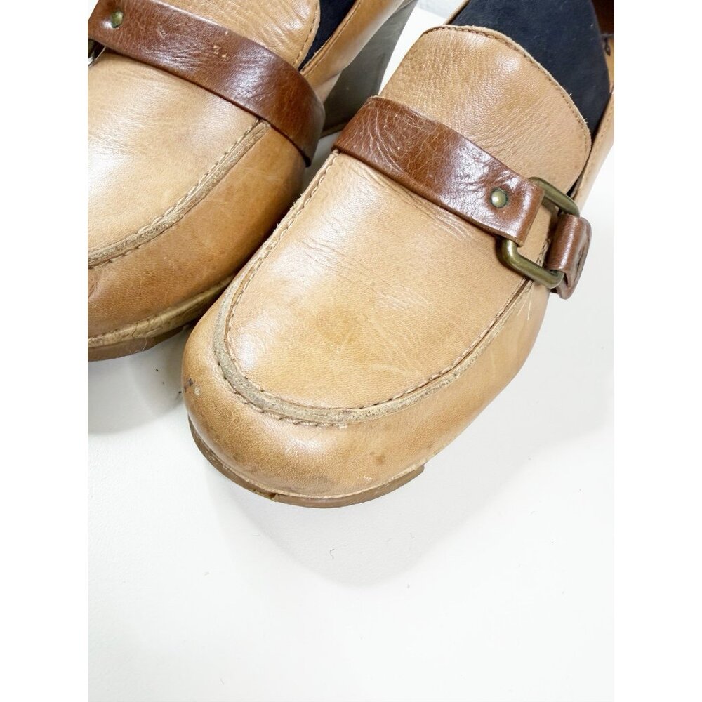 VTG Kenneth Cole Sz 10 Brown Leather Wedge Shoes Mary Jane Boho Neutral GUC - Picture 6 of 12